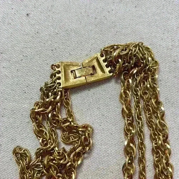 Crown Trifari gold long necklace Italian style rope chain multiple chain - Picture 3 of 4